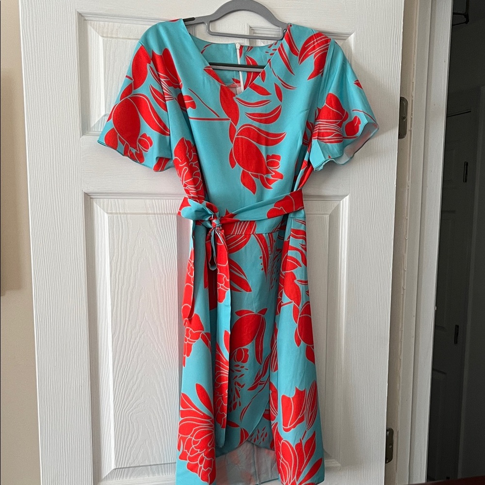 Floral Red and Blue Dress